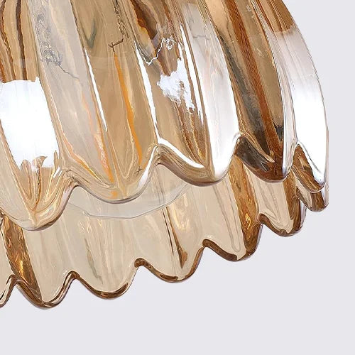 Pendant Lamp Vintage with Fluted Glass Flower Shade and Brass Fitting