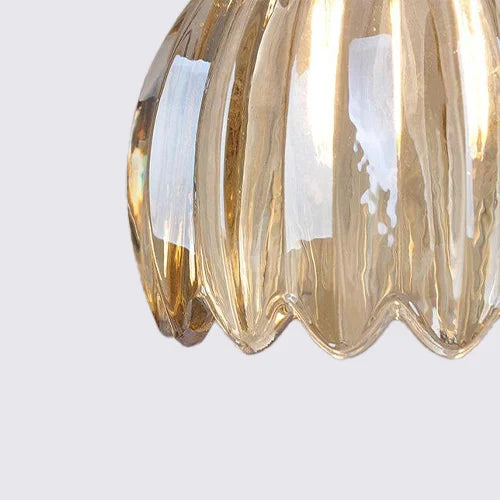 Pendant Lamp Vintage with Fluted Glass Flower Shade and Brass Fitting