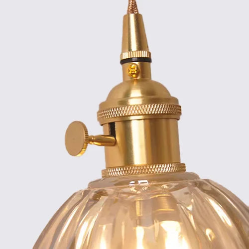 Pendant Lamp Vintage with Fluted Glass Flower Shade and Brass Fitting
