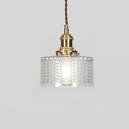 Pendant Lamp Vintage with Textured Glass Shade and Brass Fitting