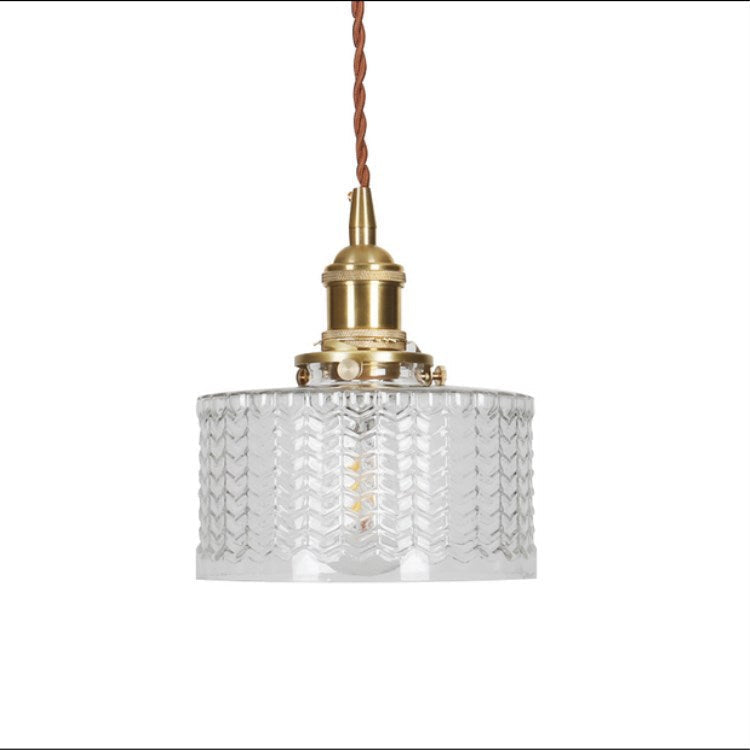 Pendant Lamp Vintage with Textured Glass Shade and Brass Fitting
