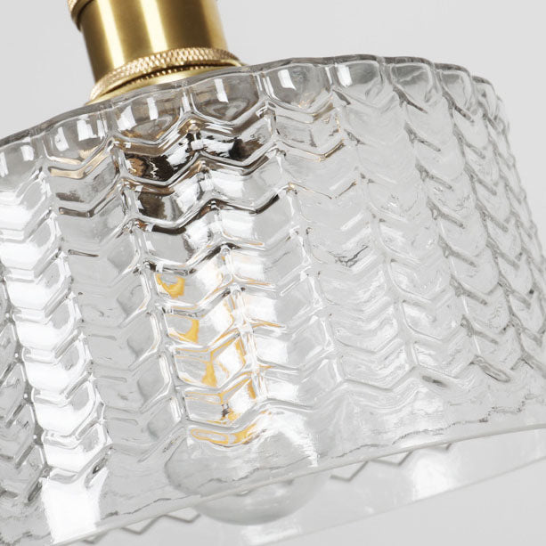 Pendant Lamp Vintage with Textured Glass Shade and Brass Fitting
