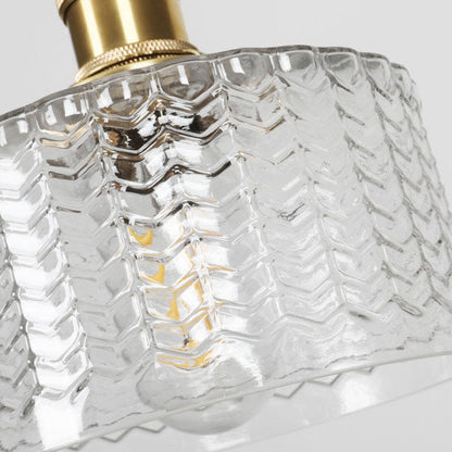 Pendant Lamp Vintage with Textured Glass Shade and Brass Fitting