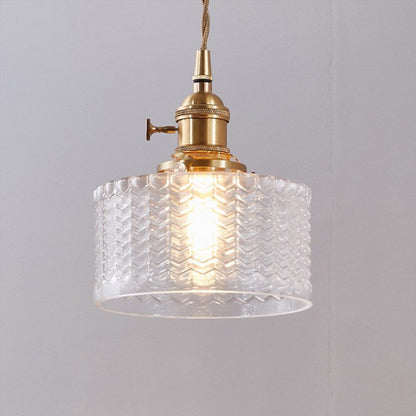 Pendant Lamp Vintage with Textured Glass Shade and Brass Fitting