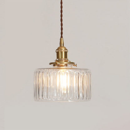 Pendant Lamp Vintage with Textured Glass Shade and Brass Fitting