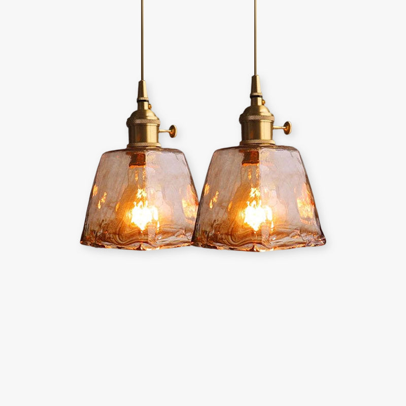 Pendant Lamp Vintage with Textured Glass Shade and Brass Fitting