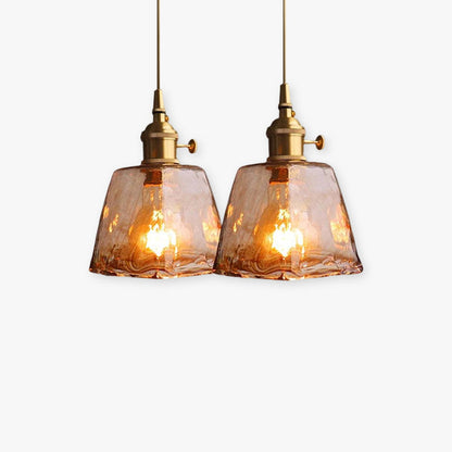 Pendant Lamp Vintage with Textured Glass Shade and Brass Fitting