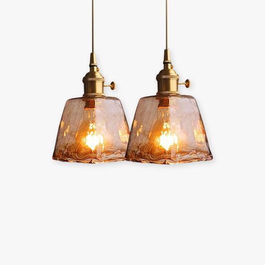 Pendant Lamp Vintage with Textured Glass Shade and Brass Fitting