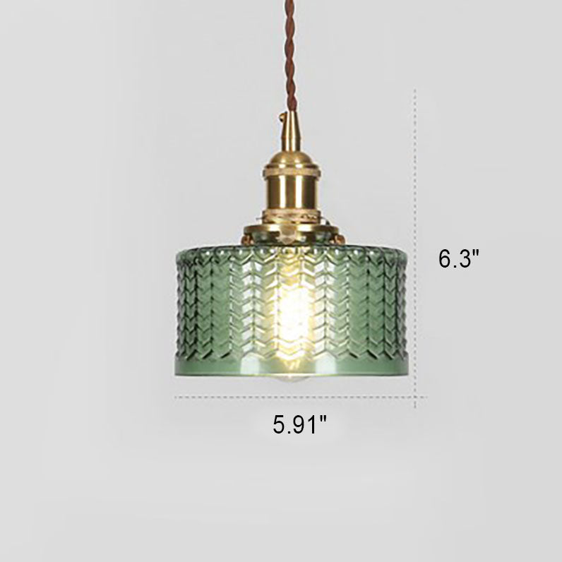 Pendant Lamp Vintage with Textured Glass Shade and Brass Fitting