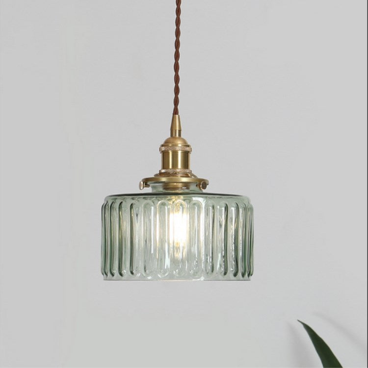 Pendant Lamp Vintage with Textured Glass Shade and Brass Fitting