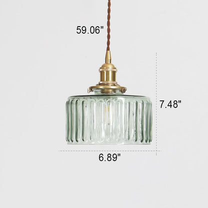 Pendant Lamp Vintage with Textured Glass Shade and Brass Fitting