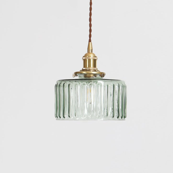 Pendant Lamp Vintage with Textured Glass Shade and Brass Fitting
