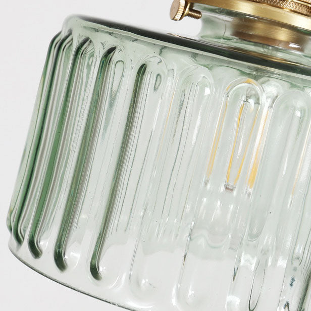 Pendant Lamp Vintage with Textured Glass Shade and Brass Fitting
