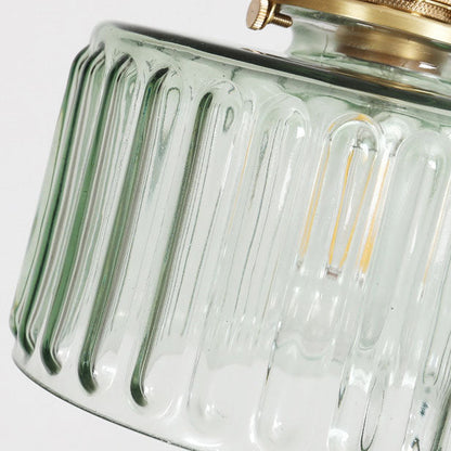 Pendant Lamp Vintage with Textured Glass Shade and Brass Fitting