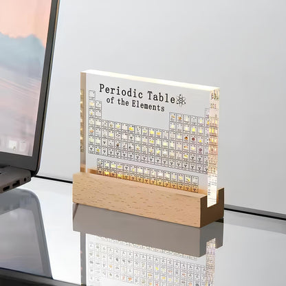 Periodic Table of Elements Acrylic Display with LED Light and Wood Base