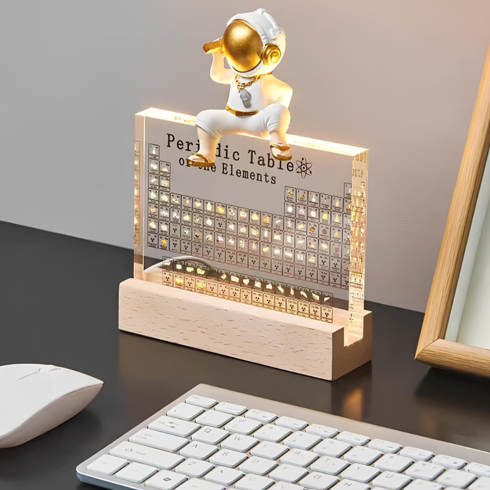 Periodic Table of Elements Acrylic Display with LED Light and Wood Base