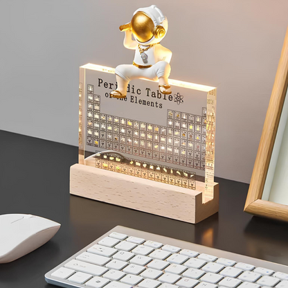 Periodic Table of Elements Acrylic Display with LED Light and Wood Base