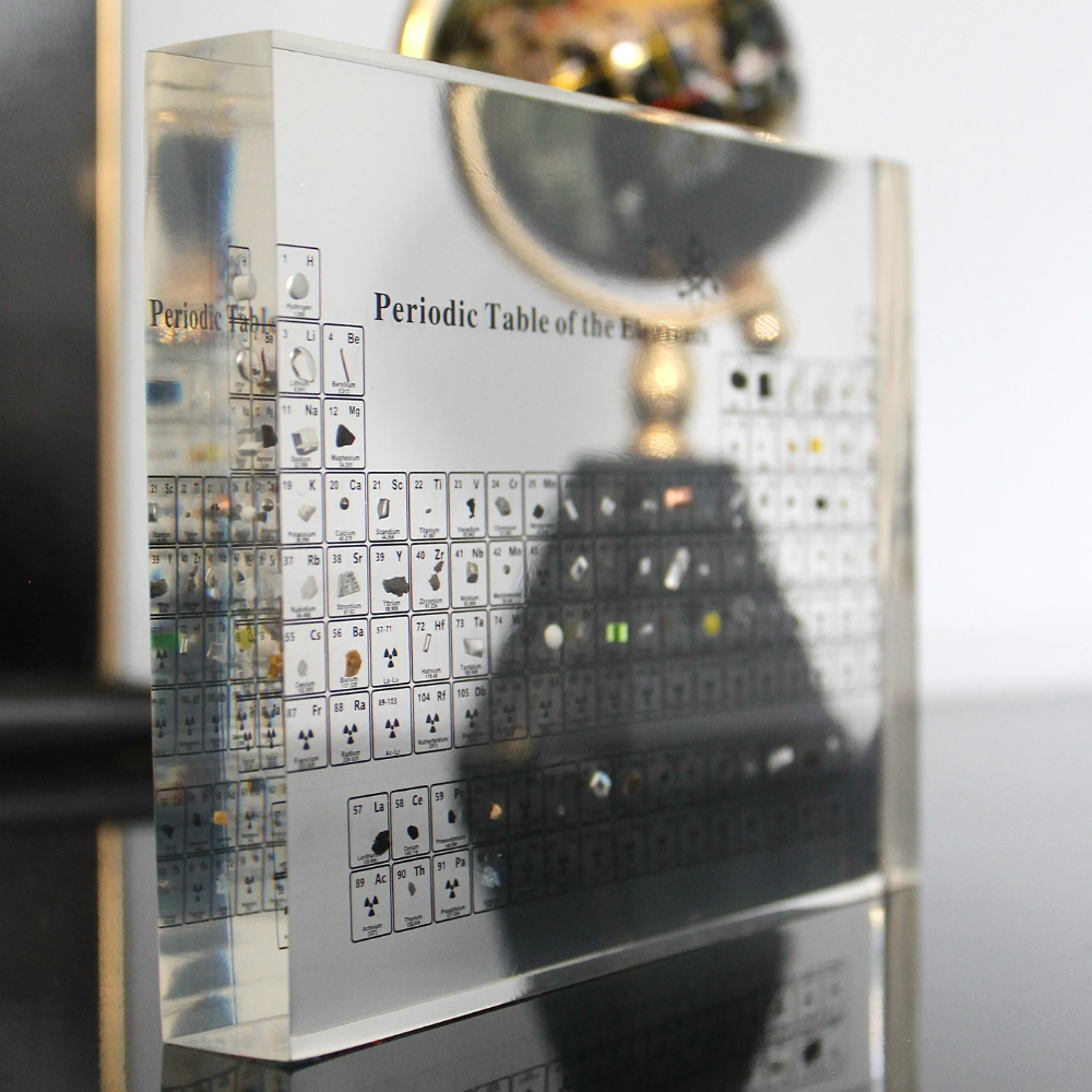Periodic Table of Elements Acrylic Display with LED Light and Wood Base