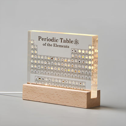 Periodic Table of Elements Acrylic Display with LED Light and Wood Base