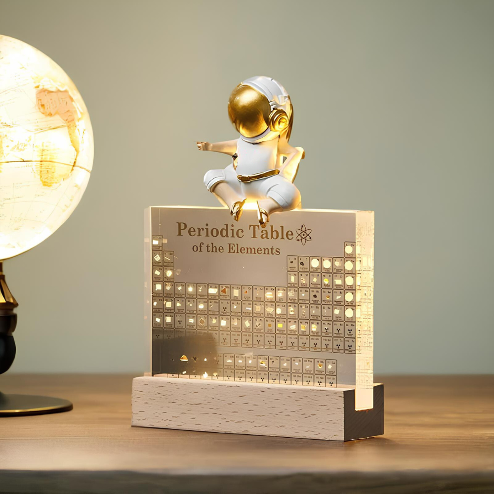 Periodic Table of Elements Acrylic Display with LED Light and Wood Base