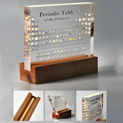 Periodic Table of Elements Acrylic Display with LED Light and Wood Base