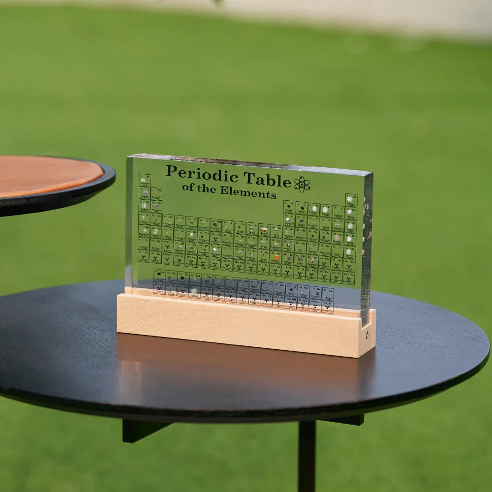 Periodic Table of Elements Acrylic Display with LED Light and Wood Base