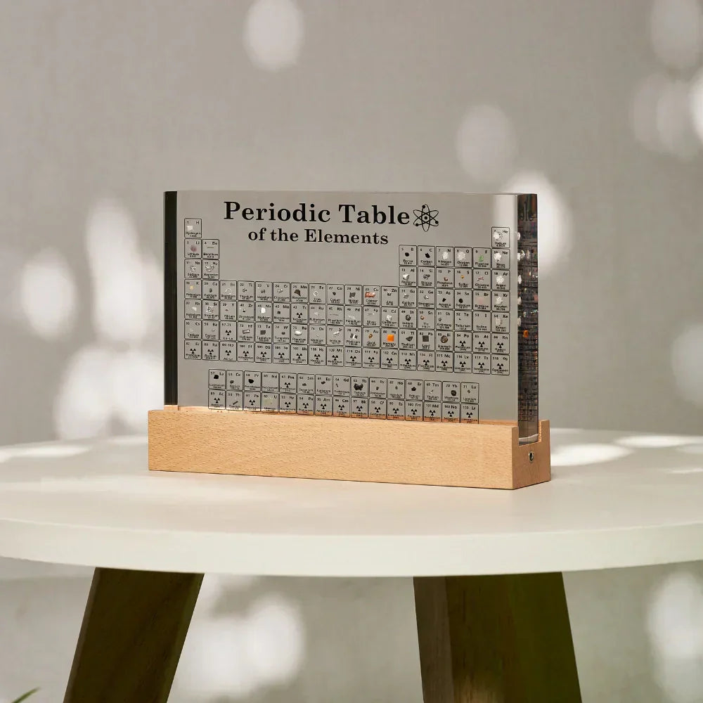 Periodic Table of Elements Acrylic Display with LED Light and Wood Base