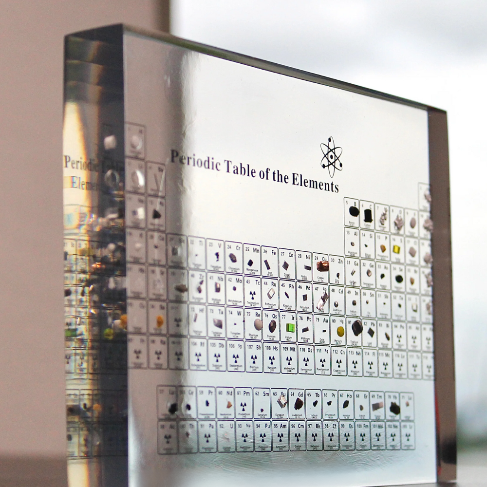 Periodic Table of Elements Acrylic Display with LED Light and Wood Base