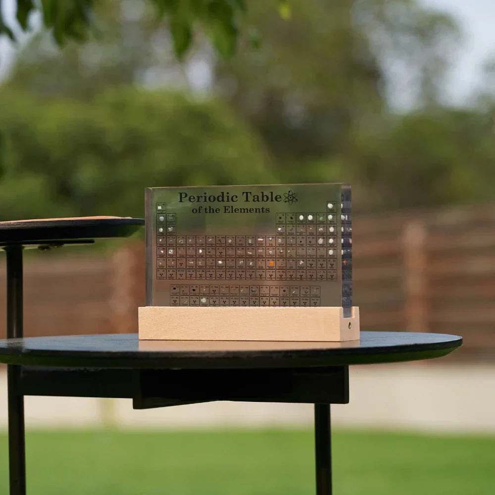 Periodic Table of Elements Acrylic Display with LED Light and Wood Base