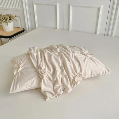 Pinch Pleat Duvet Cover Set with Ruffle Flower Texture and Zipper Closure