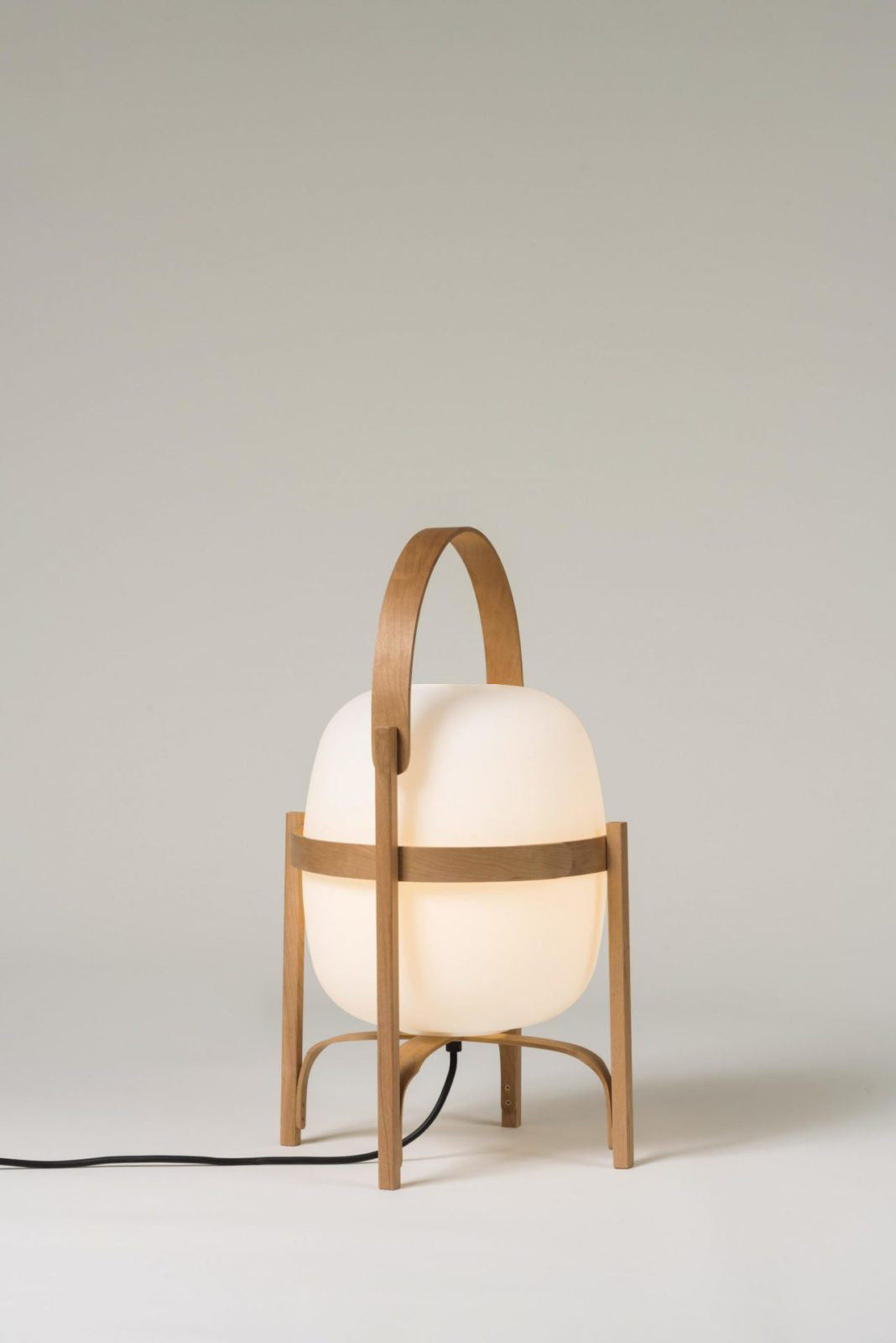 Portable Lantern Table Lamp Scandinavian with Wood Frame and Globe Glass Shade