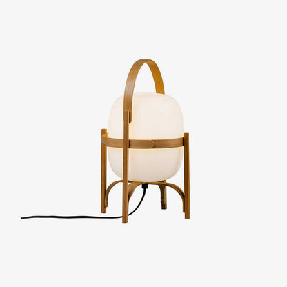 Portable Lantern Table Lamp Scandinavian with Wood Frame and Globe Glass Shade