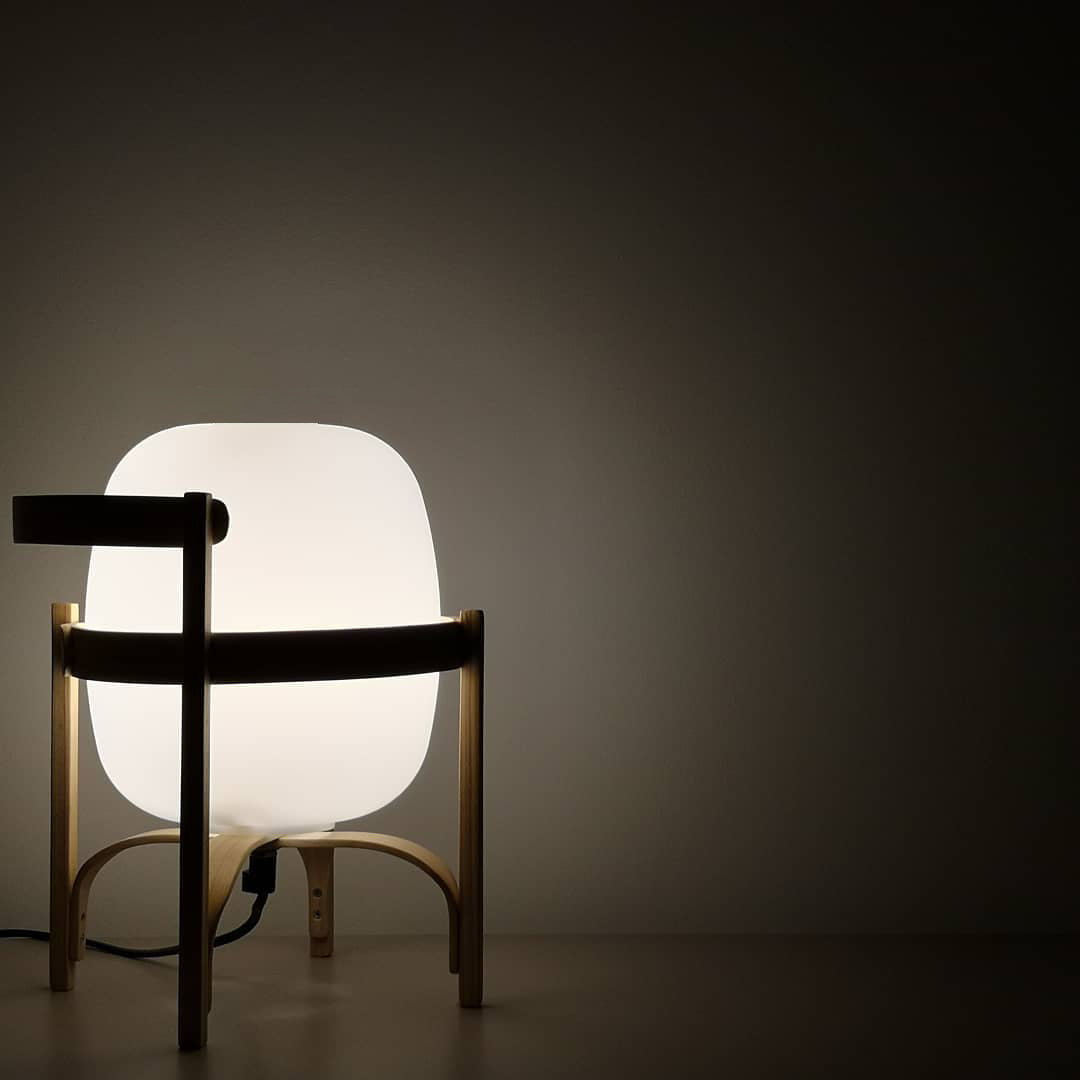 Portable Lantern Table Lamp Scandinavian with Wood Frame and Globe Glass Shade