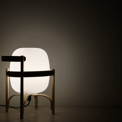 Portable Lantern Table Lamp Scandinavian with Wood Frame and Globe Glass Shade