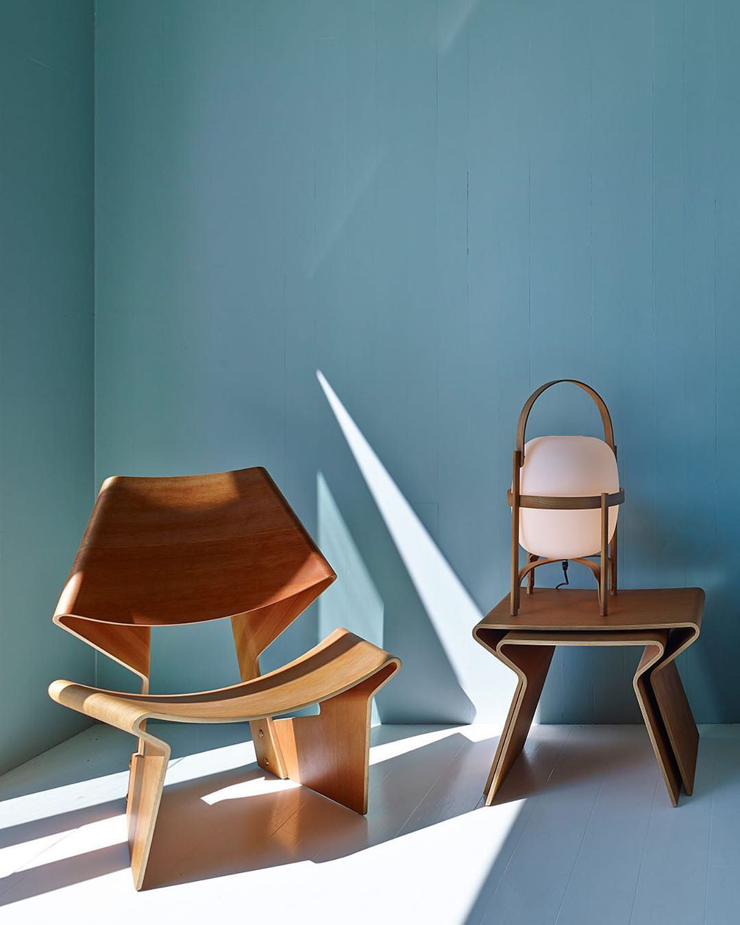 Portable Lantern Table Lamp Scandinavian with Wood Frame and Globe Glass Shade