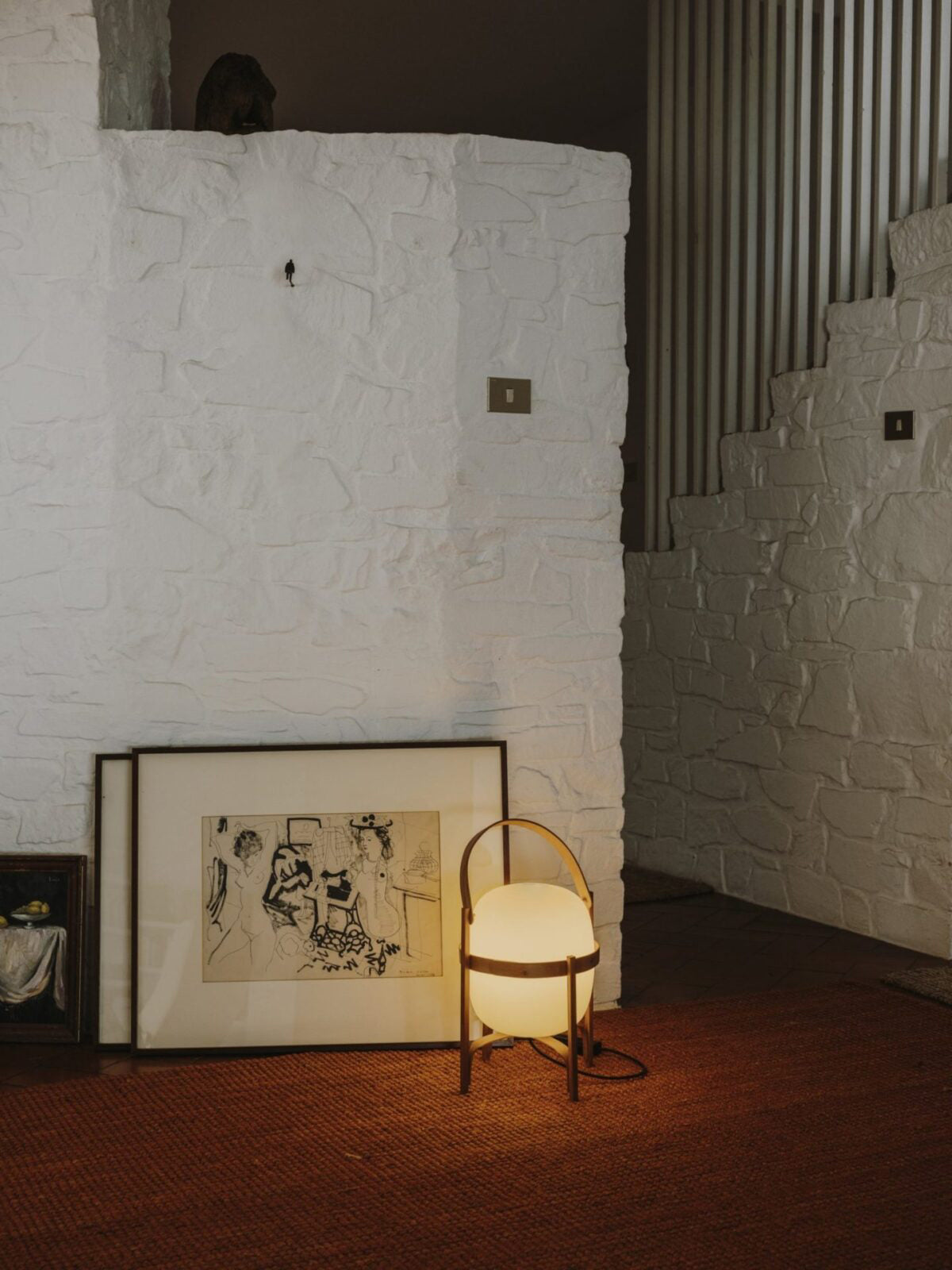 Portable Lantern Table Lamp Scandinavian with Wood Frame and Globe Glass Shade
