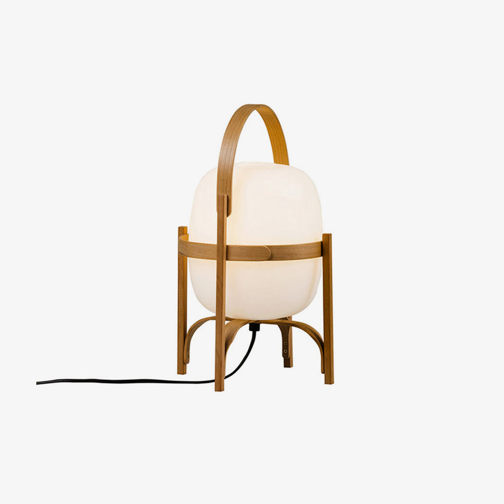 Portable Lantern Table Lamp Scandinavian with Wood Frame and Globe Glass Shade