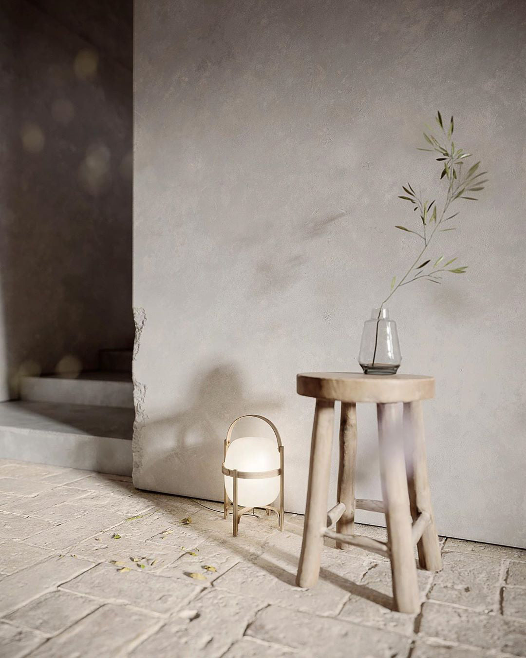 Portable Lantern Table Lamp Scandinavian with Wood Frame and Globe Glass Shade