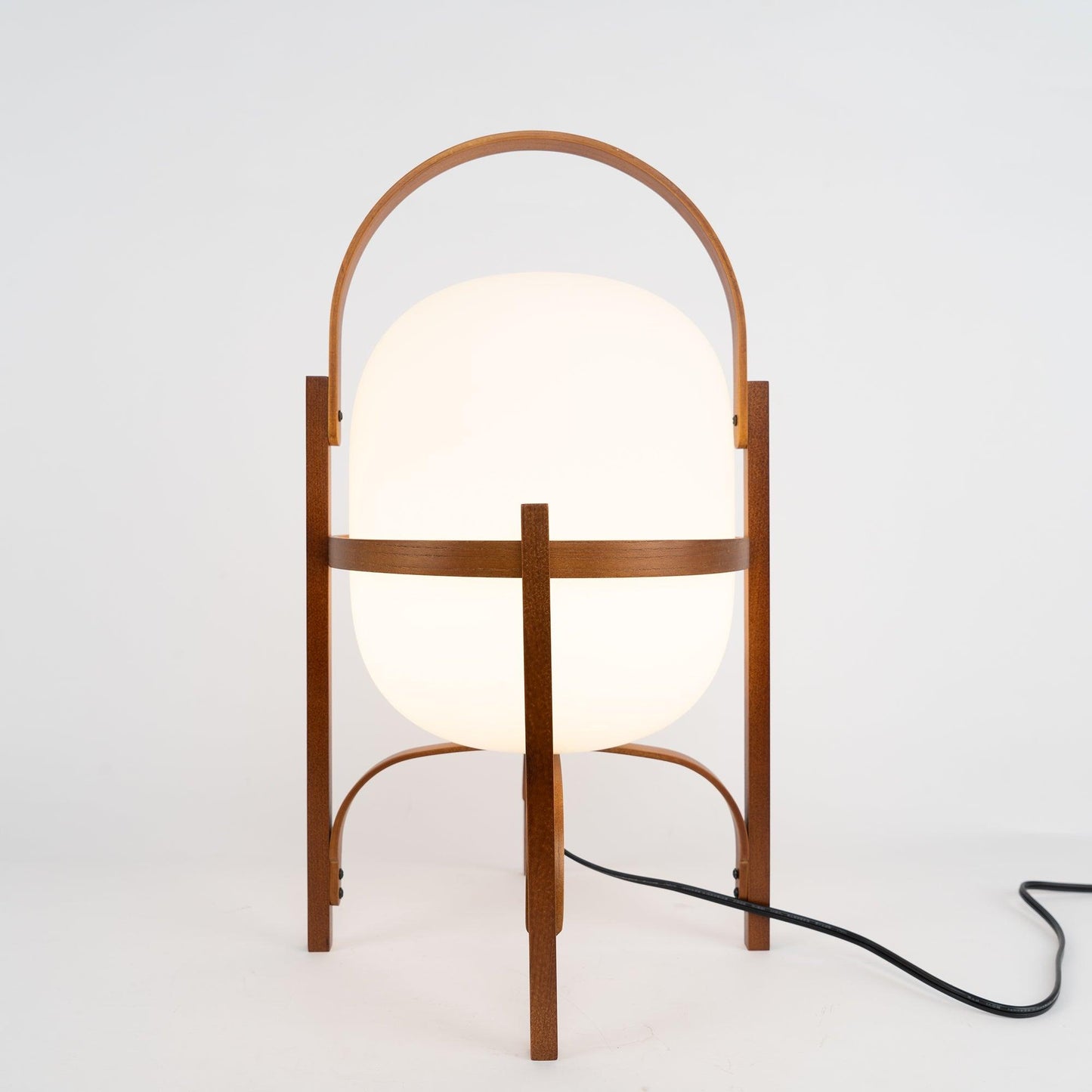 Portable Lantern Table Lamp Scandinavian with Wood Frame and Globe Glass Shade