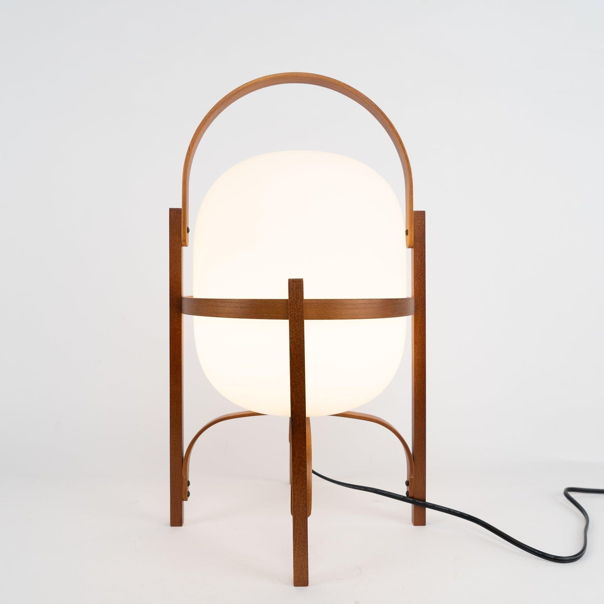 Portable Lantern Table Lamp Scandinavian with Wood Frame and Globe Glass Shade