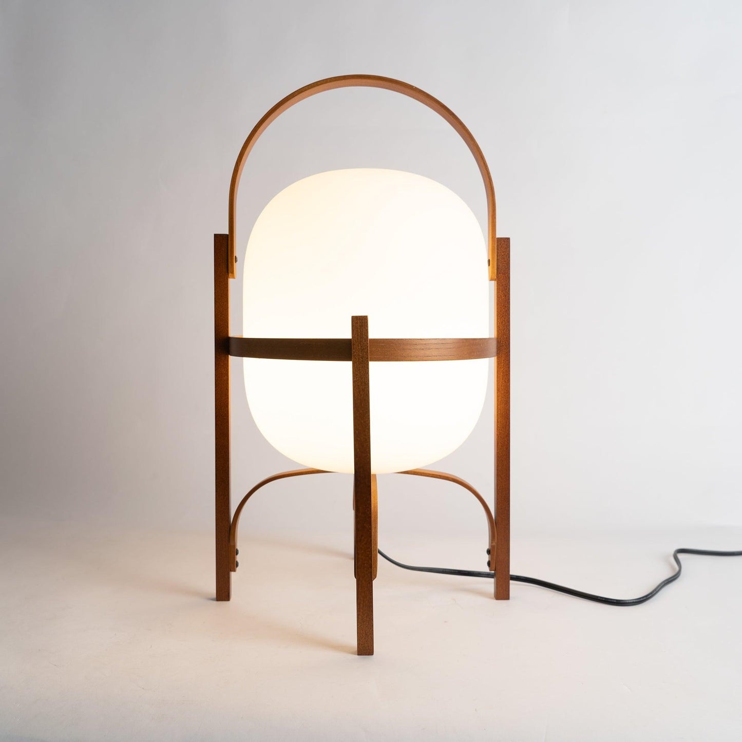 Portable Lantern Table Lamp Scandinavian with Wood Frame and Globe Glass Shade