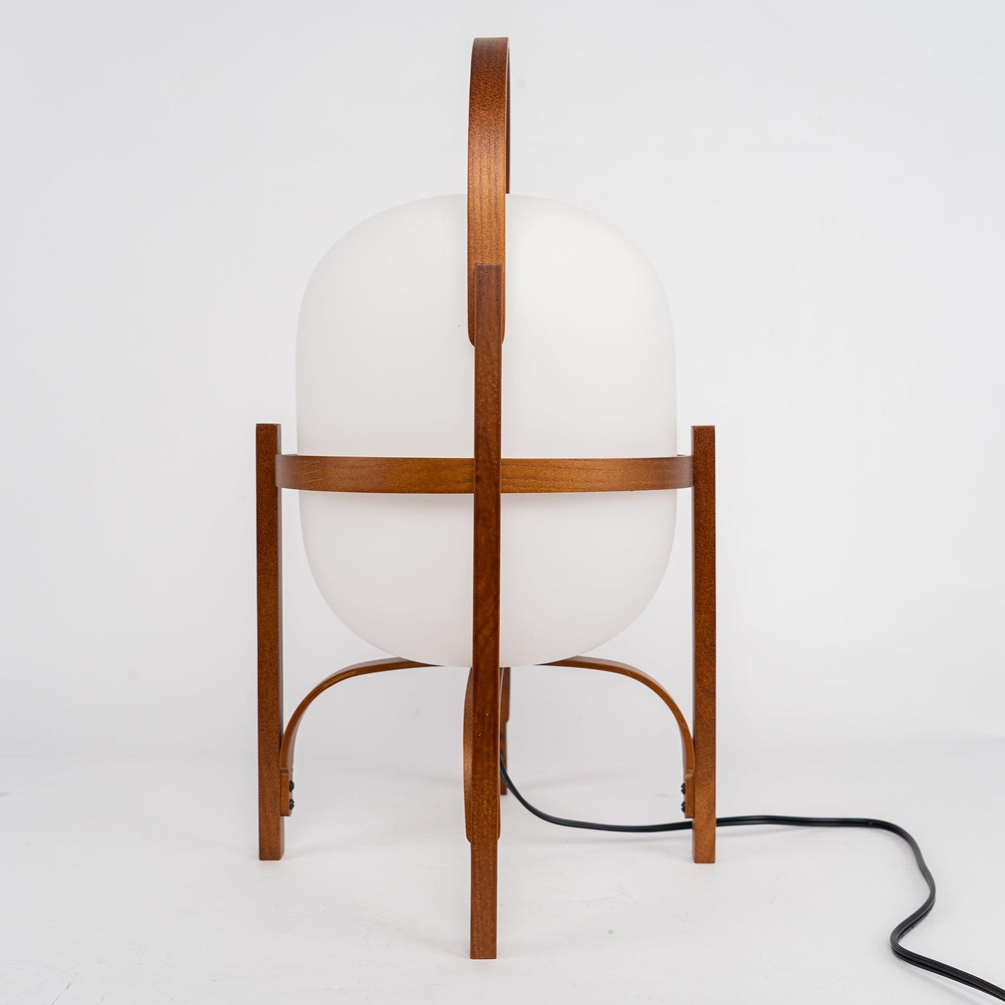 Portable Lantern Table Lamp Scandinavian with Wood Frame and Globe Glass Shade