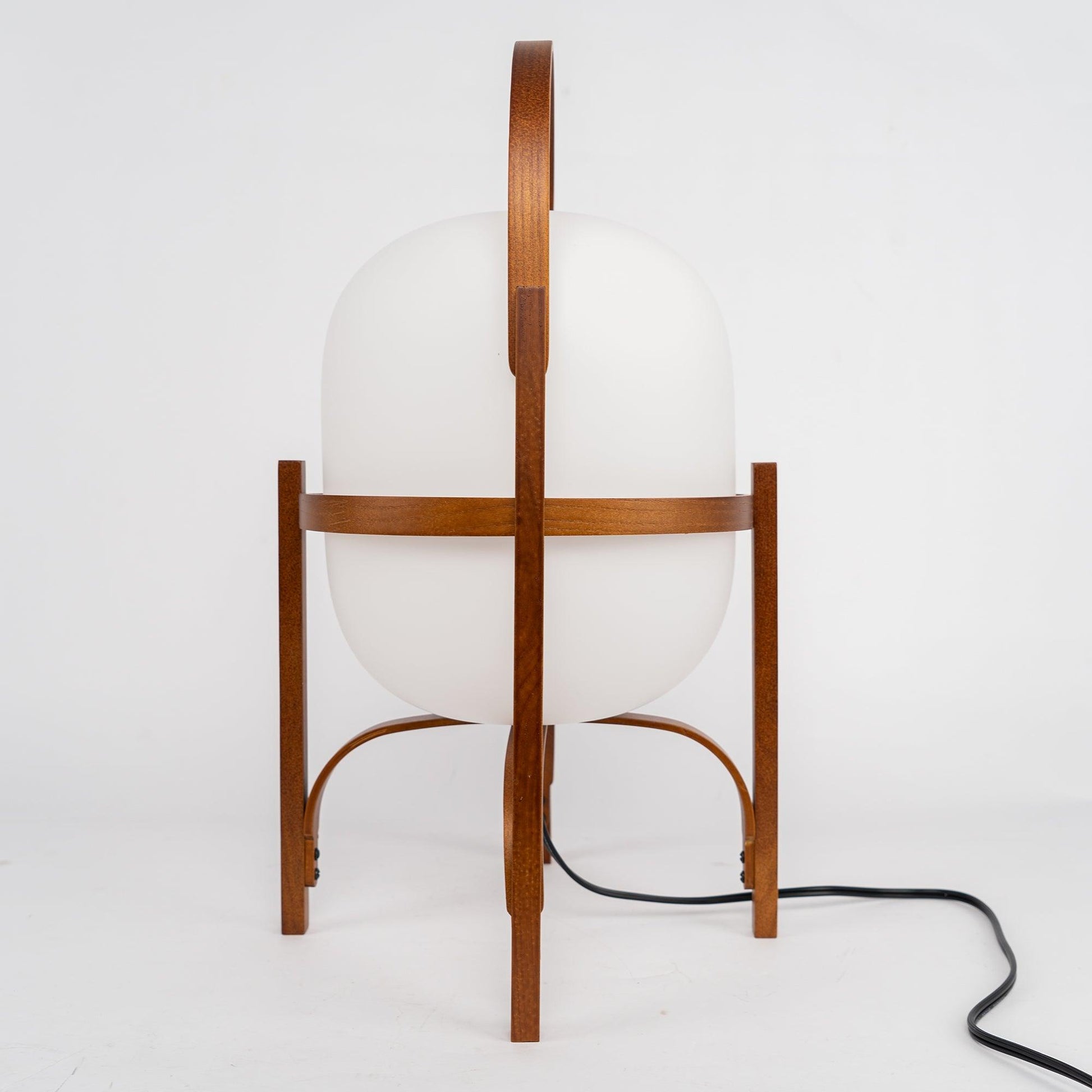 Portable Lantern Table Lamp Scandinavian with Wood Frame and Globe Glass Shade