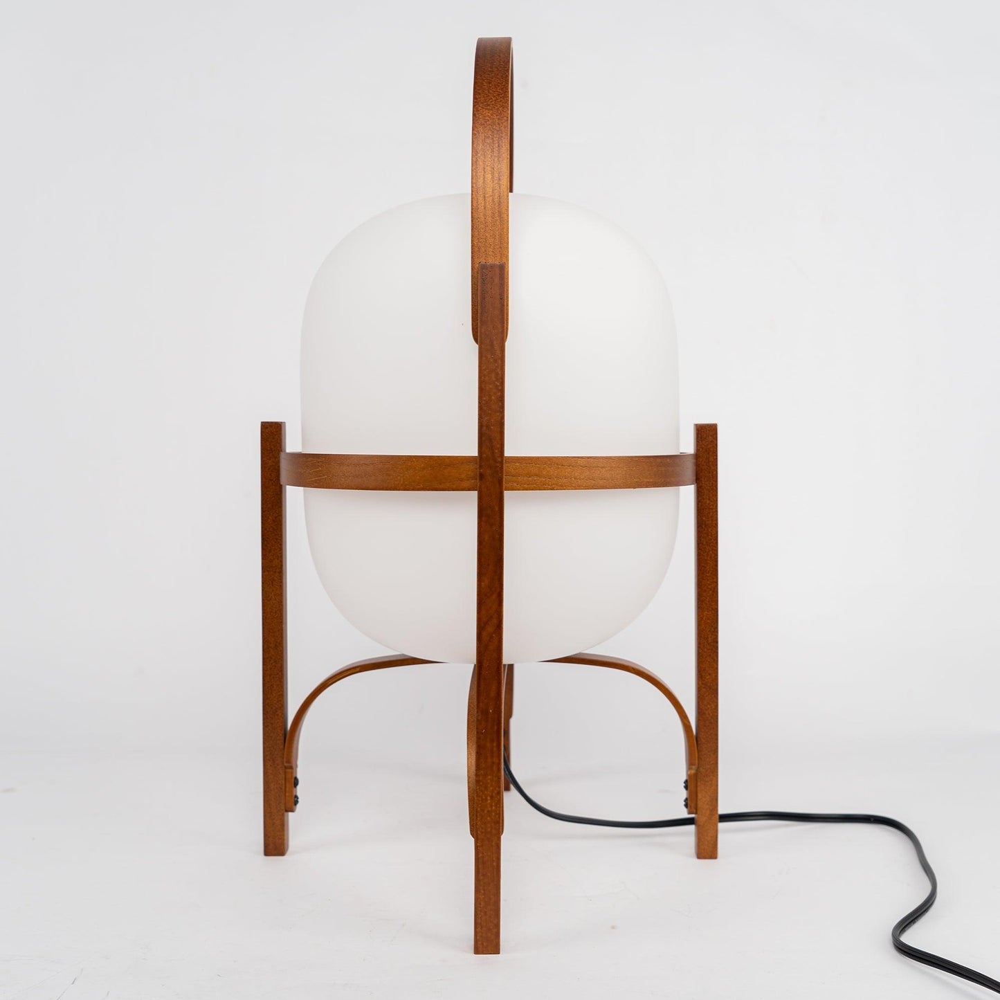 Portable Lantern Table Lamp Scandinavian with Wood Frame and Globe Glass Shade