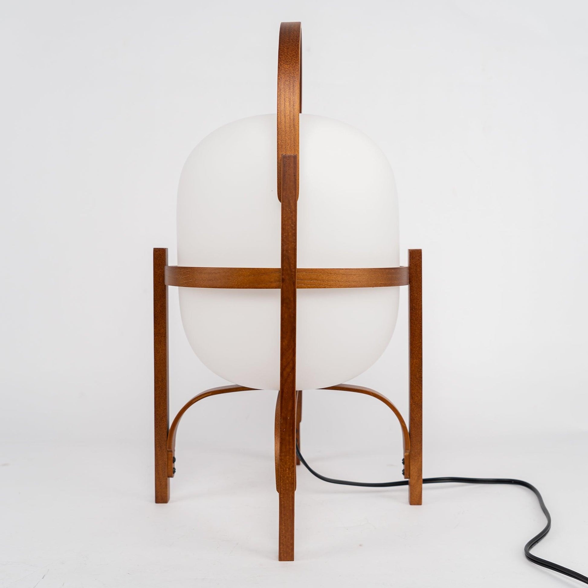 Portable Lantern Table Lamp Scandinavian with Wood Frame and Globe Glass Shade