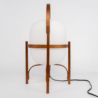 Portable Lantern Table Lamp Scandinavian with Wood Frame and Globe Glass Shade