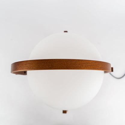 Portable Lantern Table Lamp Scandinavian with Wood Frame and Globe Glass Shade