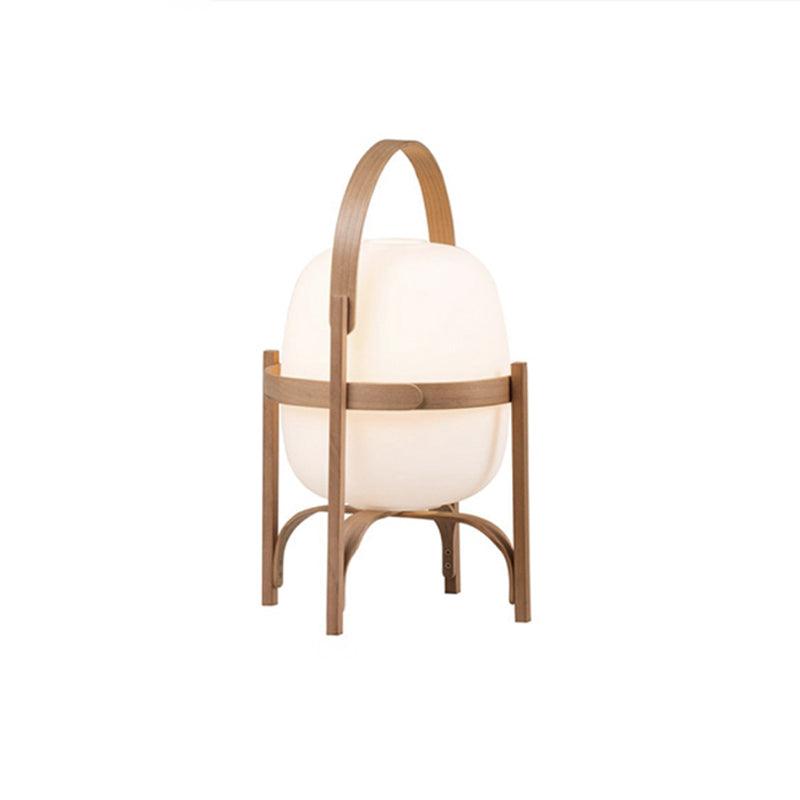 Portable Lantern Table Lamp Scandinavian with Wood Frame and Globe Glass Shade