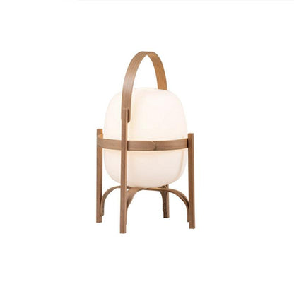 Portable Lantern Table Lamp Scandinavian with Wood Frame and Globe Glass Shade