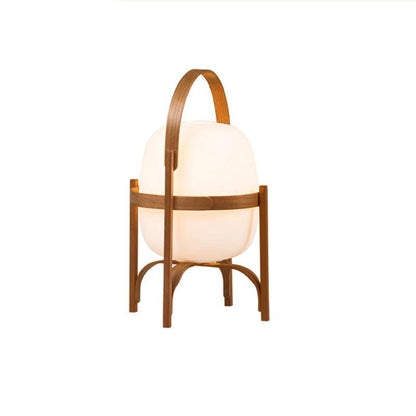Portable Lantern Table Lamp Scandinavian with Wood Frame and Globe Glass Shade